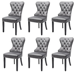 modfu Lot de 6 chaises de salle à manger rembourrées en velours avec pieds en bois gris