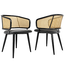 modfu Lot de 2 chaises de salle à manger avec dossier en rotin et pieds en fer gris pas cher