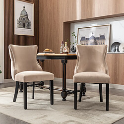 modfu Lot de 2 chaises de salle à manger en velours avec pieds en bois massif beige