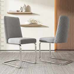 modfu Lot de 2 chaises de salle à manger en velours avec pieds en métal gris