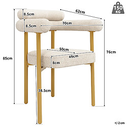 Avis modfu Lot de 6 chaises de salle à manger en tissu beige avec pieds en métal doré