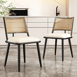 modfu Lot de 4 chaises de salle à manger avec assise en pu et dossier en rotin noir