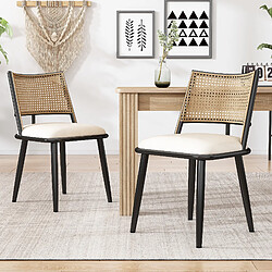 modfu Lot de 2 chaises de salle à manger avec assise en pu et dossier en rotin noir