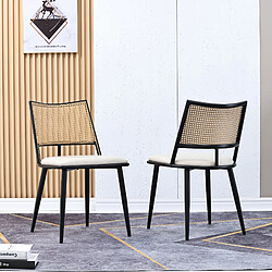 modfu Lot de 2 chaises de salle à manger avec assise en pu et dossier en rotin noir