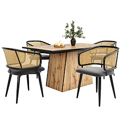 modfu Lot de 4 chaises de salle à manger avec dossier en rotin et assise en velours gris pas cher