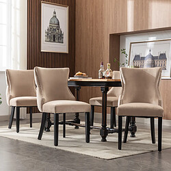 modfu Lot de 4 chaises de salle à manger en velours avec pieds en bois massif beige