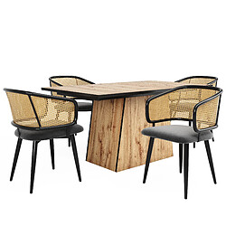 Acheter modfu Lot de 4 chaises de salle à manger avec dossier en rotin et assise en velours gris