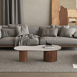 JLC KREATION Table basse en bois de manguier avec plateau en travertin MELVINE
