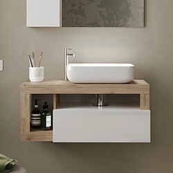 JLC KREATION Meuble suspendu salle de bain coloris chêne et blanc L 90cm GAMA