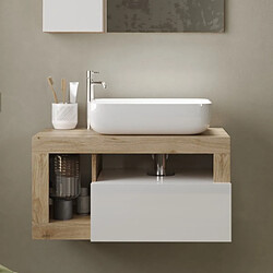 JLC KREATION Meuble suspendu salle de bain coloris chêne et blanc L 80cm GAMA