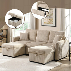 Merax Canapé D'angle-canapé 3 Places-avec Rangement Intégré-canapés Modulable Convertible-beige