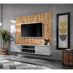 JLC KREATION Meuble tv mural suspendu bois et gris GENES