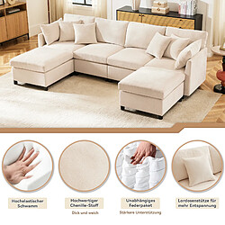 Merax Canapé Convertible - Canapé D'angle 4 Places- Avec 2 Repose-pieds - 278x161x81cm - Beige
