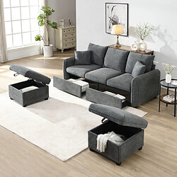 Merax Canapé D'angle-canapé 3 Places-avec Rangement Intégré-canapés Modulable Convertible-gris