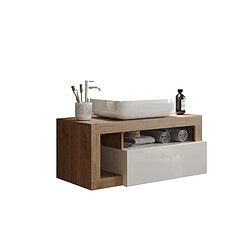 JLC KREATION Meuble suspendu salle de bain coloris chêne et blanc L 80cm GAMA