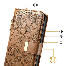 Acheter Avizar Étui Portefeuille pour Galaxy A37 Motif Floral avec Poche Zippée Intégré Marron
