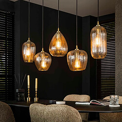 JLC KREATION Suspension luminaire en verre ambré et or 5 lampes RUBYS