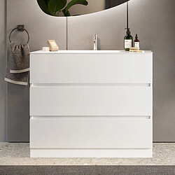 JLC KREATION Meuble salle de bain design blanc + vasque L 100cm TANIA