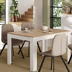 JLC KREATION Table à manger moderne laqué blanc et bois 180cm ARIA