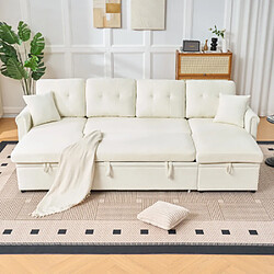 Merax Canapé Convertible 4 Places-avec Rangement-canapé-lit-canapé D'angle-en Chenille-beige