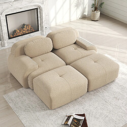 Merax Canapé Modulable 2 Places-canapé Compressé-canapé D'angle Relax-avec 2 Repose-pieds-beige