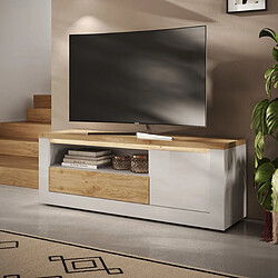 Avis JLC KREATION Meuble tv moderne laqué blanc et bois + led 160cm ARIA