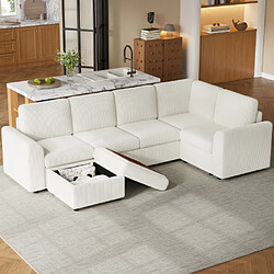 Merax Canapé D'angle-en Chenille-1 Tabouret-montage Facile-mousse Haute Densité-beige