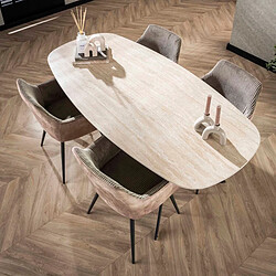 JLC KREATION Table à manger ovale en céramique effet travertin ESALIE pas cher