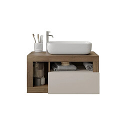 JLC KREATION Meuble suspendu salle de bain coloris noyer et blanc L 80cm GAMA