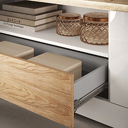 JLC KREATION Meuble tv moderne laqué blanc et bois + led 160cm ARIA pas cher