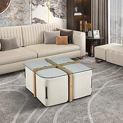 Avis JLC KREATION Table basse en bois et en verre avec poufs NASH
