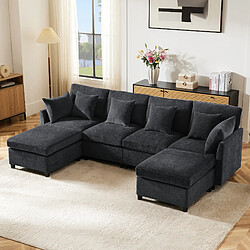 Merax Canapé Convertible - Canapé D'angle 4 Places- Avec 2 Repose-pieds- Gris Foncé