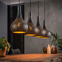JLC KREATION Suspension conique design en métal perforé 4 lampes KATE