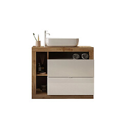 JLC KREATION Meuble salle de bain coloris chêne et blanc + vasque L 80cm GAMA