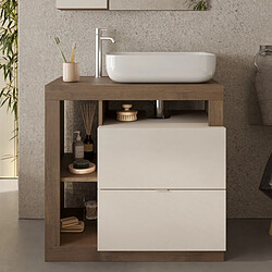 JLC KREATION Meuble salle de bain coloris noyer et blanc + vasque L 80cm GAMA