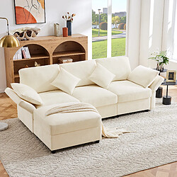 Merax Canapé Convertible - Canapé D'angle 3 Places- Avec 1 Repose-pieds - 218x156.5x86cm - Beige