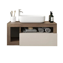 JLC KREATION Meuble suspendu salle de bain coloris noyer et blanc L 90cm GAMA