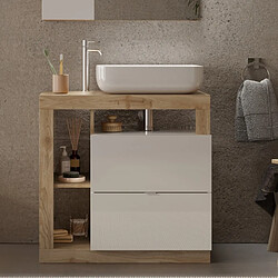 JLC KREATION Meuble salle de bain coloris chêne et blanc + vasque L 80cm GAMA