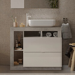 JLC KREATION Meuble salle de bain gris béton et blanc + vasque L 90cm GAMA