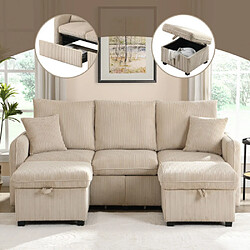 Merax Canapé D'angle-canapé 3 Places-avec Rangement Intégré-canapés Modulable Convertible-beige