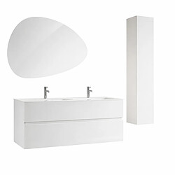 JLC KREATION Ensemble de salle de bain TANIA (Meuble suspendu 120cm + vasque + miroir LED + colonne)