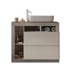 JLC KREATION Meuble salle de bain gris béton et blanc + vasque L 90cm GAMA