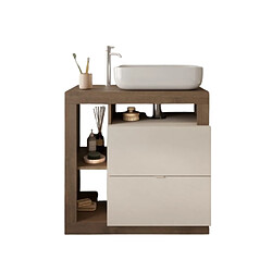 JLC KREATION Meuble salle de bain coloris noyer et blanc + vasque L 80cm GAMA
