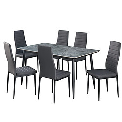 JLC KREATION Ensemble table à manger 140cm avec 6 chaises grises OSKAR