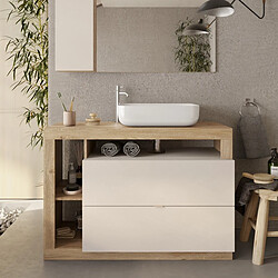 JLC KREATION Meuble salle de bain couleur chêne et blanc + vasque L 110cm GAMA