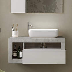 JLC KREATION Meuble suspendu salle de bain gris béton et blanc L 90cm GAMA