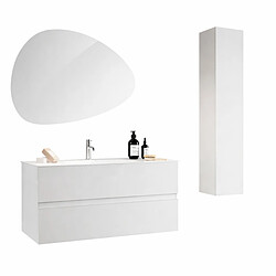 JLC KREATION Ensemble de salle de bain TANIA (Meuble suspendu 100cm + vasque + miroir LED + colonne)