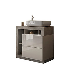 JLC KREATION Meuble salle de bain gris béton et blanc + vasque L 80cm GAMA