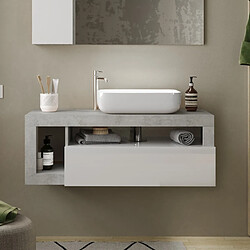 JLC KREATION Meuble suspendu salle de bain couleur gris béton et blanc 110cm GAMA