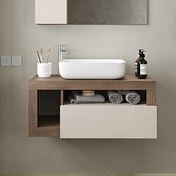 JLC KREATION Meuble suspendu salle de bain coloris noyer et blanc L 90cm GAMA